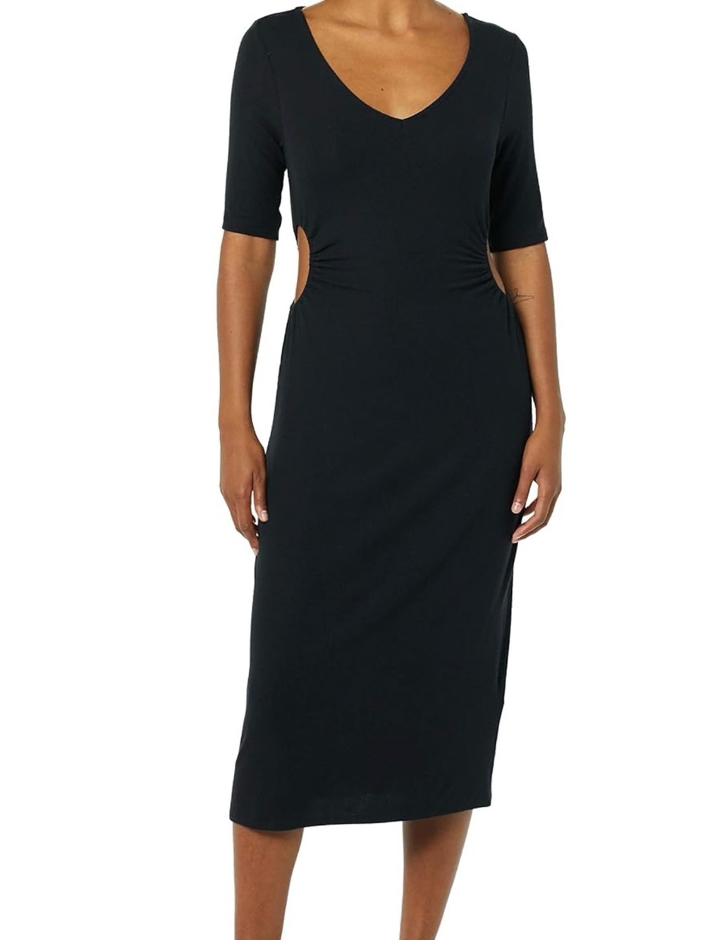 Classic Black Midi Dress with Side Cutouts - Unknown Brand